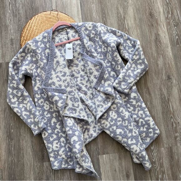 Nwt UGG phoebe wrap cardigan gray‎ leopard print women’s size M - Picture 2 of 9